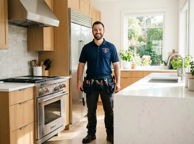 Appliance Repair Hero technician in a Allamuchy, NJ kitchen after an appliance repair
